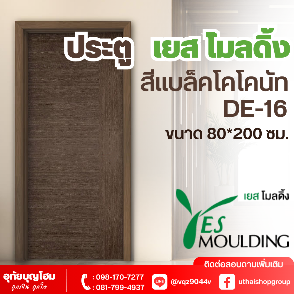 ประตู เยส โมลดิ้ง (Yes Moulding) สีแบล็คโคโคนัท DE-16 ขนาด 80*200 ซม.