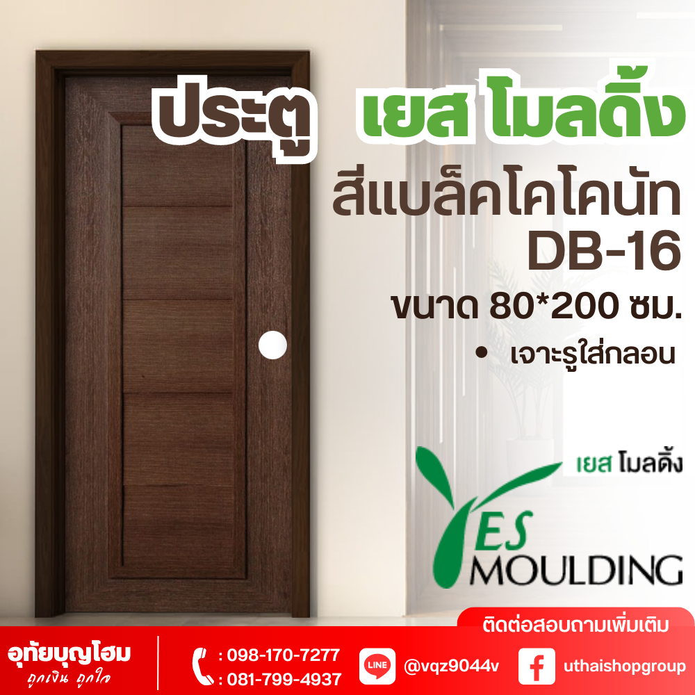 ประตู เยส โมลดิ้ง (Yes Moulding) สีแบล็คโคโคนัท DB-16 ขนาด 80*200 ซม. *เจาะรูใส่กลอนแล้ว
