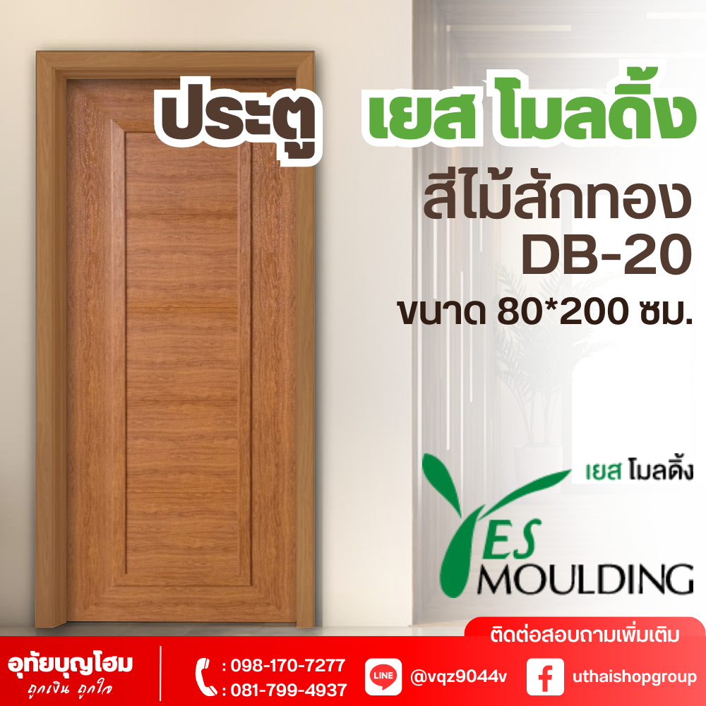 ประตู เยส โมลดิ้ง (Yes Moulding) สีไม้สักทอง DB-20 ขนาด 80*200 ซม.